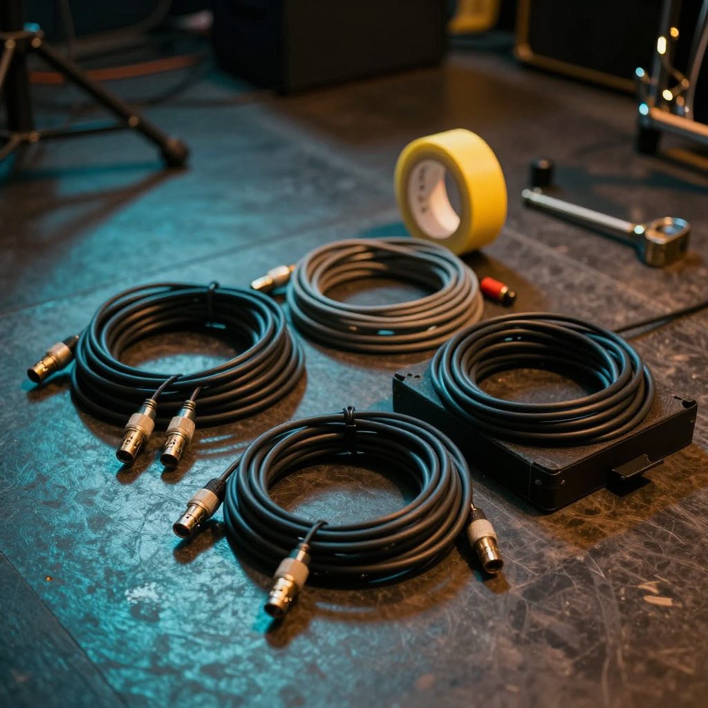 Opgewonden XLR-kabels en tape klaar voor sessie